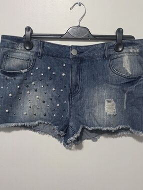 American Rag Dark Blue Studded Distressed Denim Shorts